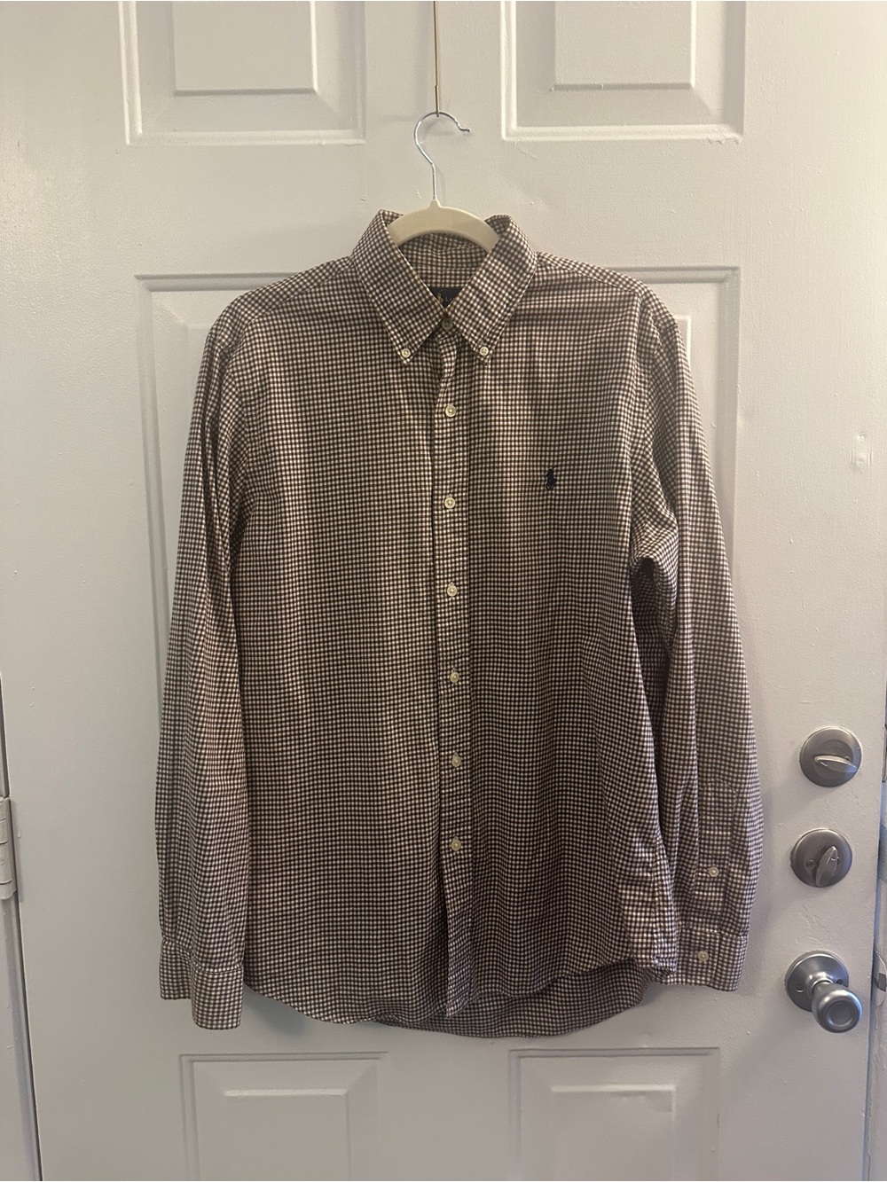 Ralph Lauren Brown and White Gingham Button-Down Shirt